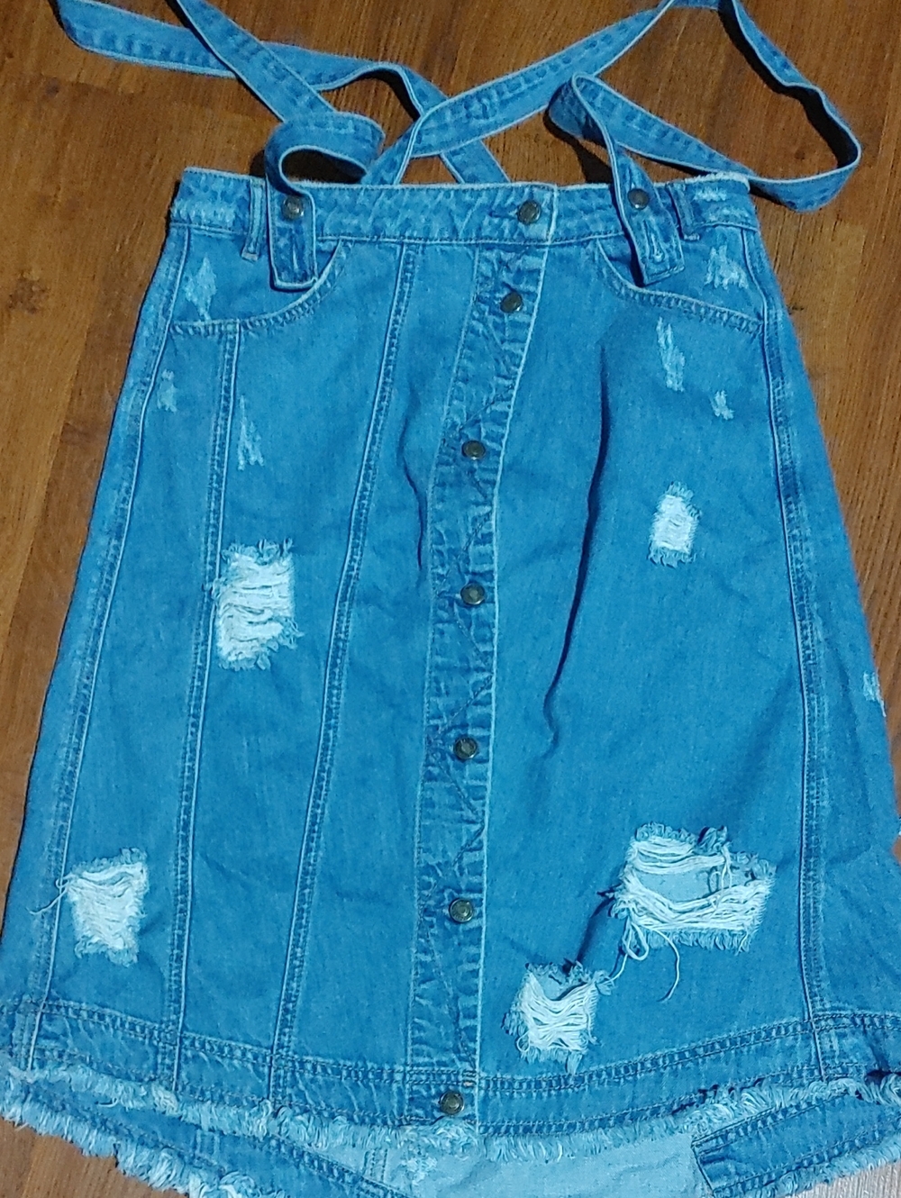 Only Jeans Blue Distressed Denim Skirt Overall with Removable Straps Sz 29